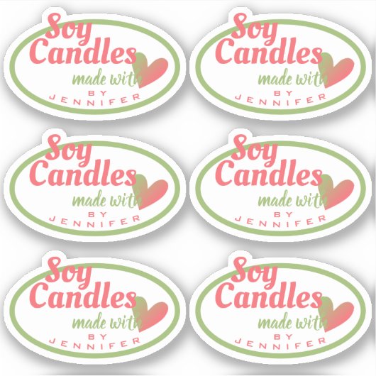  Groen Rood Made met Love Heart Soy Candles Sticker (Voorkant)