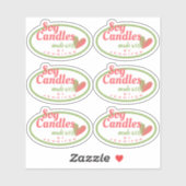  Groen Rood Made met Love Heart Soy Candles Sticker (Vel)