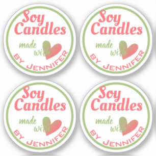  Groen Rood Made met Love Heart Soy Candles Sticker