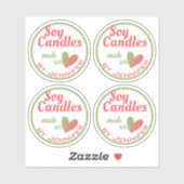  Groen Rood Made met Love Heart Soy Candles Sticker (Vel)