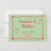 Groen Rood Met De Hand Getekend Hart Whimsical Huw Save The Date (Voorkant)