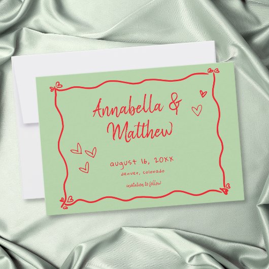 Groen Rood Met De Hand Getekend Hart Whimsical Huw Save The Date
