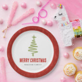Groen & Rood Minimale Kerstboom Familie Vakantie Papieren Bordje (Feest)