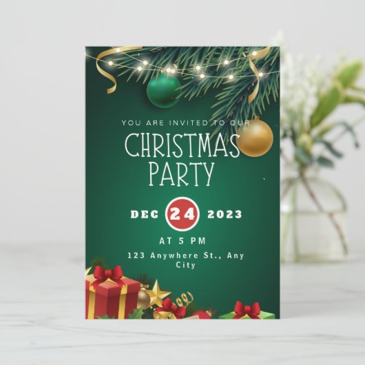 Groen Rood Moderne Uitnodiging van het Kerstmispar (Staand voorkant)