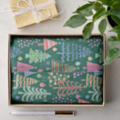Groen rood Oranje patroon met rode kerstbomen Tissuepapier (Geschenk)