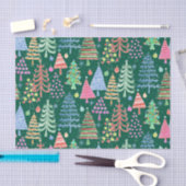 Groen rood Oranje patroon met rode kerstbomen Tissuepapier (Craft)