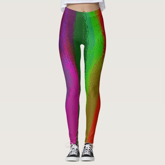 Groen rood Paars Abstract schilderen Leggings (Voorkant)