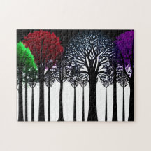 Groen Rood Paarse Bladeren op Zwart Silhouetbos