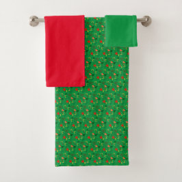 Groen rood Patroon mini wilde bloem Bad Handdoek