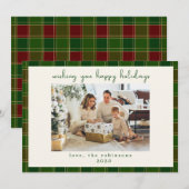 Groen Rood Plaid Aangepaste Foto Kerstmis Feestdagenkaart (Voorkant / Achterkant)