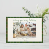 Groen Rood Plaid Aangepaste Foto Kerstmis Feestdagenkaart (Staand voorkant)