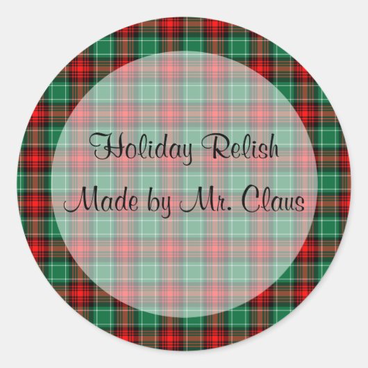 Groen Rood Plaid Aangepaste Vakantie Inblikken Jar Ronde Sticker (Voorkant)