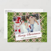 Groen Rood Plaid Foto Vrolijk Kerstfeest Groet Aankondigingskaart (Voorkant / Achterkant)