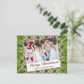 Groen Rood Plaid Foto Vrolijk Kerstfeest Groet Aankondigingskaart (Staand voorkant)