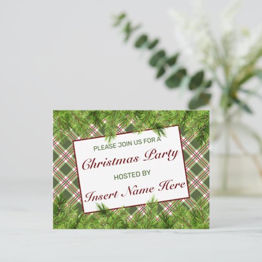 Groen Rood Plaid Kerstfeest Uitnodigend Briefkaart (Staand voorkant)
