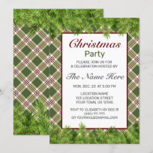 Groen Rood Plaid & Pine Branch Kerstfeest