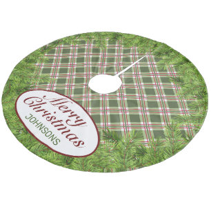 Groen Rood Plaid & Pine Tak Vrolijk Kerstfeest Fleece Kerstboom Rok