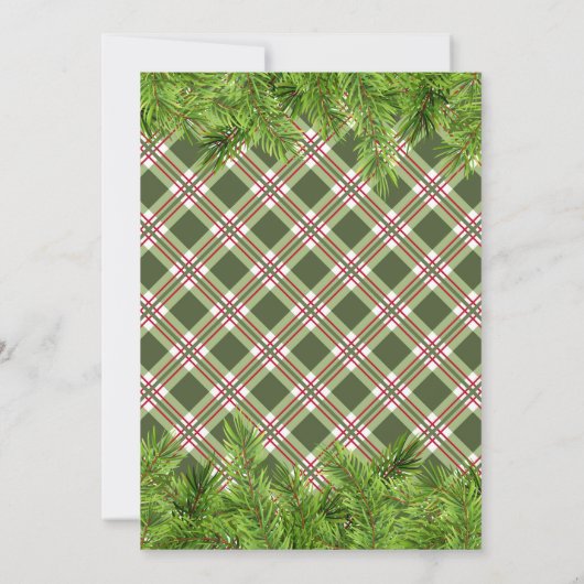 Groen Rood Plaid Pine Tak Vrolijk Kerstfeest Kaart (Achterkant)
