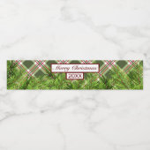 Groen Rood Plaid & Pine Tak Vrolijk Kerstfeest Waterfles Etiket (Enkel label)