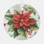 Groen Rood Poinsettia Bloem Kerstvakantie Glas Ornament (Voorkant)
