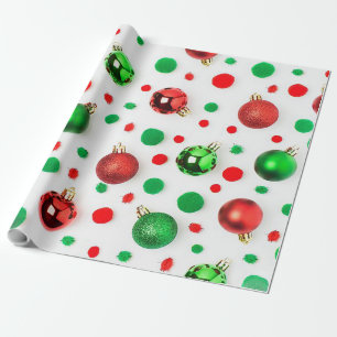 Groen & rood Polka gestippeld inpakpapier w/Orname