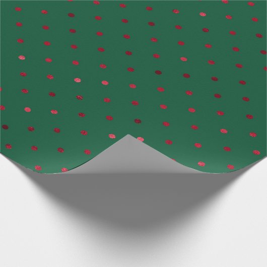 Groen Rood Polkadot Metallic Patroon Vakantie Cadeaupapier (Hoek)