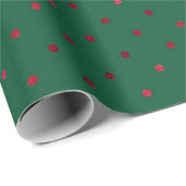 Groen Rood Polkadot Metallic Patroon Vakantie Cadeaupapier (Rol Hoek)