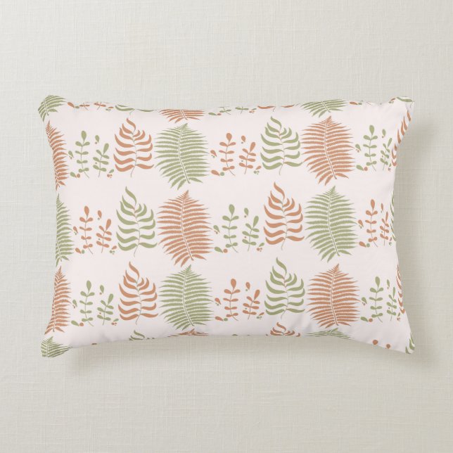 Groen Rood Retro  Bladpatroon Accent Kussen (Voorkant)