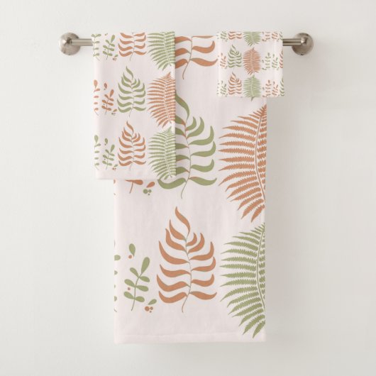 Groen Rood Retro Bladpatroon Bad Handdoek (Insitu)