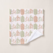 Groen Rood Retro Bladpatroon Bad Handdoek (Wasdoekje)