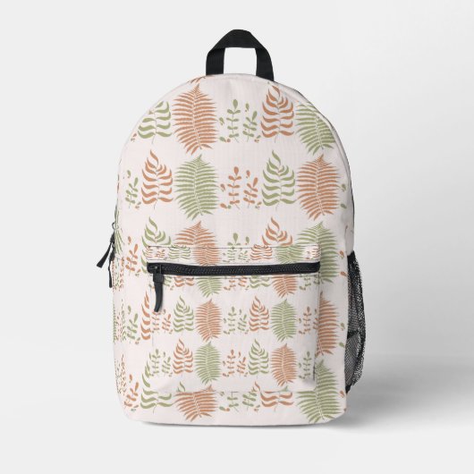 Groen Rood Retro Bladpatroon Bedrukte Rugzak (Voorkant)