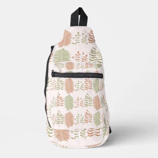 Groen Rood Retro  Bladpatroon Sling Bag (Voorkant)