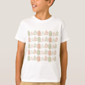 Groen Rood Retro Bladpatroon T-shirt (Voorkant)