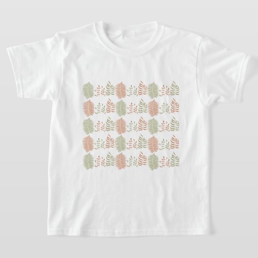 Groen Rood Retro Bladpatroon T-shirt (Laagn)