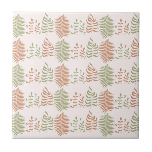 Groen Rood Retro  Bladpatroon Tegeltje (Voorkant)