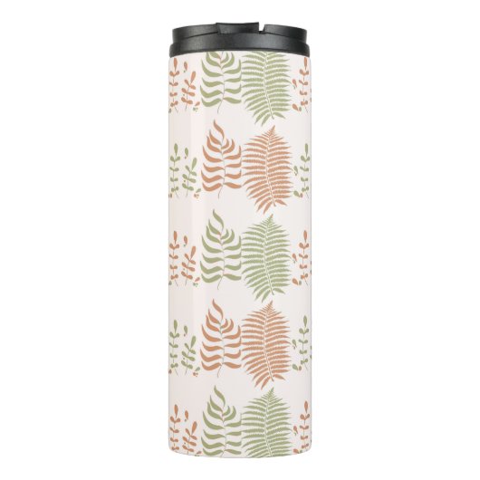 Groen Rood Retro  Bladpatroon Thermosbeker (Achterkant)