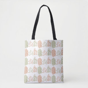 Groen Rood Retro Bladpatroon Tote Bag