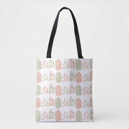 Groen Rood Retro  Bladpatroon Tote Bag (Voorkant)