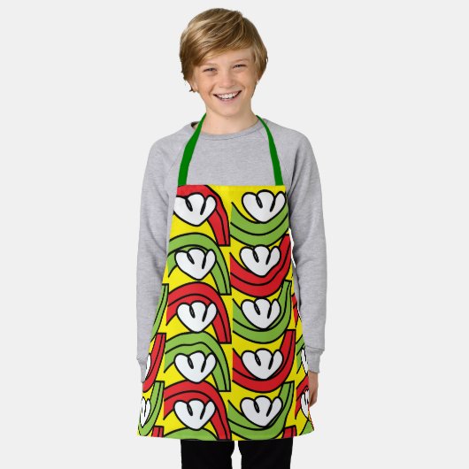 Groen rood roodbloempatroon Kinder Schort (Gedragen)