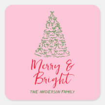 Groen Rood Roze Hand Getrokken Linten Boom Kerstmi