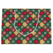 Groen, rood, sneeuwvlokken Gift Bag - Groot, glanz Large Cadeautasje (Voorkant)