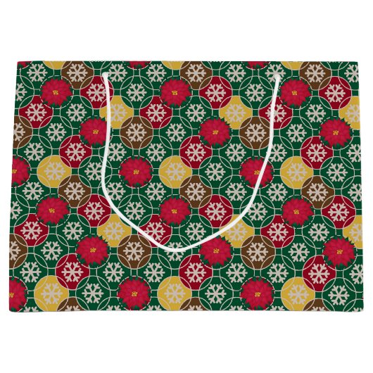 Groen, rood, sneeuwvlokken Gift Bag - Groot, glanz Large Cadeautasje (Voorkant)