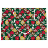 Groen, rood, sneeuwvlokken Gift Bag - Groot, glanz Large Cadeautasje (Achterkant)