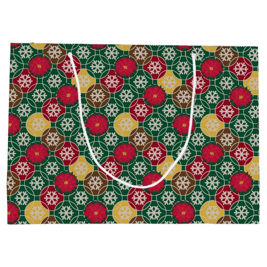 Groen, rood, sneeuwvlokken Gift Bag - Groot, glanz Large Cadeautasje (Achterkant)
