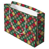 Groen, rood, sneeuwvlokken Gift Bag - Groot, glanz Large Cadeautasje (Achterkant Gekanteld)