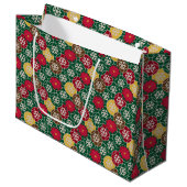 Groen, rood, sneeuwvlokken Gift Bag - Groot, glanz Large Cadeautasje (Voorkant Gekanteld)