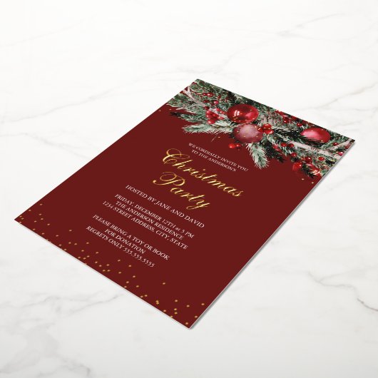 Groen Rood Sparkle Goud Bladgroen Kerstfeest Folie Uitnodiging (Gedraaid)