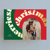 Groen Rood Vetgedrukte Kerstmis Goud Ovaal One Pho Folie Feestdagenkaart