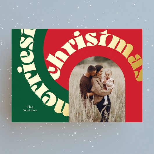 Groen Rood Vetgedrukte Kerstmis Goud Ovaal One Pho Folie Feestdagenkaart