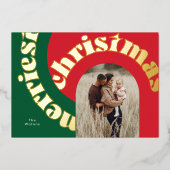 Groen Rood Vetgedrukte Kerstmis Goud Ovaal One Pho Folie Feestdagenkaart (Voorkant)